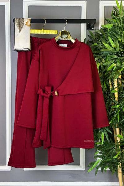 Tokalı Çapraz Bağlamalı İkili Takım Bordo