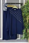 Tunik Yandan İşlemeli İkili Takım Lacivert