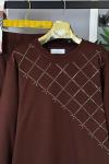 Tunik Yandan İşlemeli İkili Takım Kahverengi