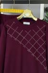 Tunik Yandan İşlemeli İkili Takım Bordo