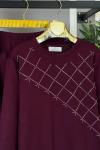 Tunik Yandan İşlemeli İkili Takım Bordo