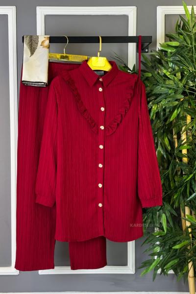 Üçgen Fırfırlı İkili Takım Bordo