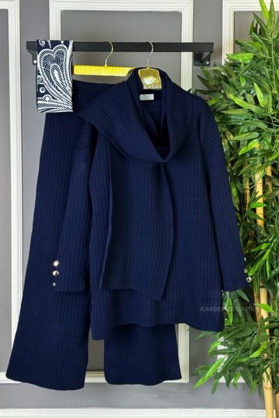 Üçlü Fitilli Triko Takım  Lacivert