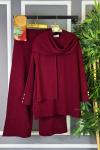 Üçlü Fitilli Triko Takım  Bordo