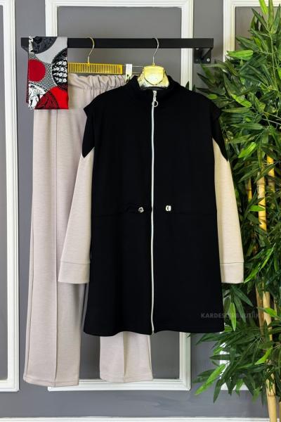 Üçlü Oyso Yelekli Takım Siyah