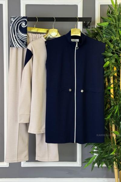 Üçlü Oyso Yelekli Takım Lacivert