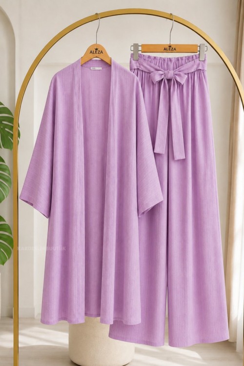 Uzun Kimono İkili Takım Lila