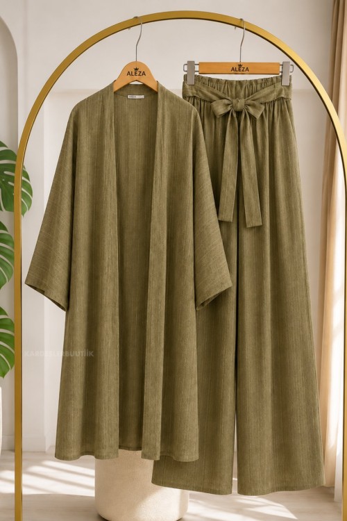 Uzun Kimono İkili Takım Haki