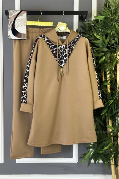 V Detaylı Leopar İkili Takım Vizon