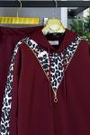 V Detaylı Leopar İkili Takım Bordo