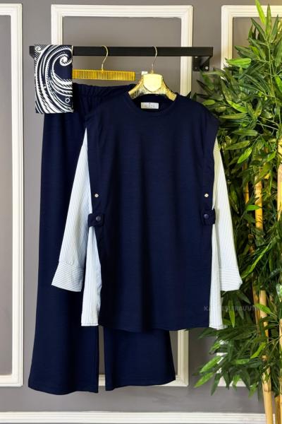 Yandan Çıtçıtlı İkili Takım Lacivert