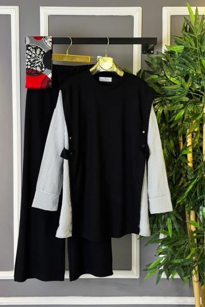 Yandan Çıtçıtlı İkili Takım Siyah