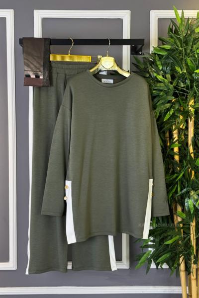 Yandan Yırtmaç Detaylı İkili Takım Yeşil