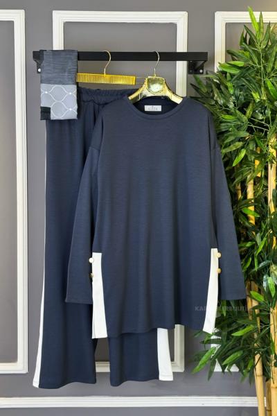 Yandan Yırtmaç Detaylı İkili Takım Gri