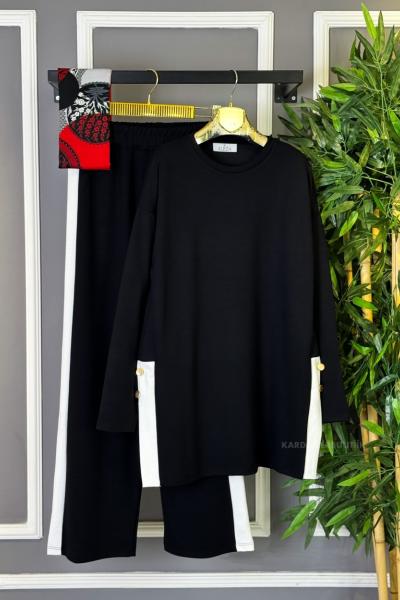 Yandan Yırtmaç Detaylı İkili Takım Siyah