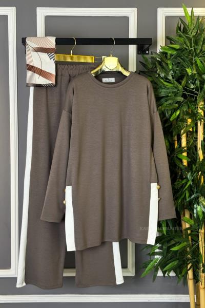 Yandan Yırtmaç Detaylı İkili Takım Mocha