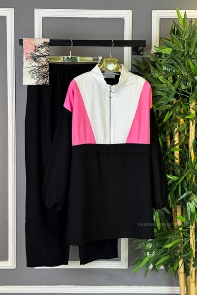 Yarım Fermuarlı İkili Takım Pembe