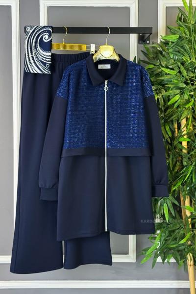 Yarım Pullu İkili Takım Lacivert