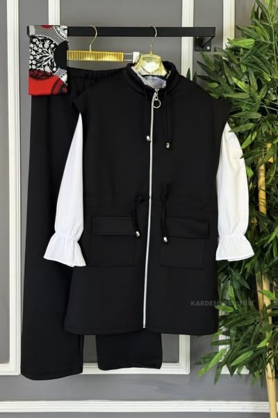 Yelekli Cepli Takım Siyah