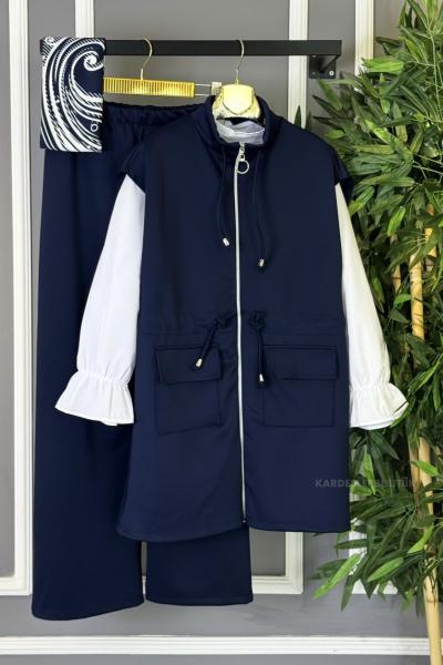 Yelekli Cepli Takım Lacivert