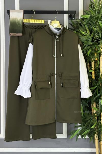 Yelekli Cepli Takım Haki