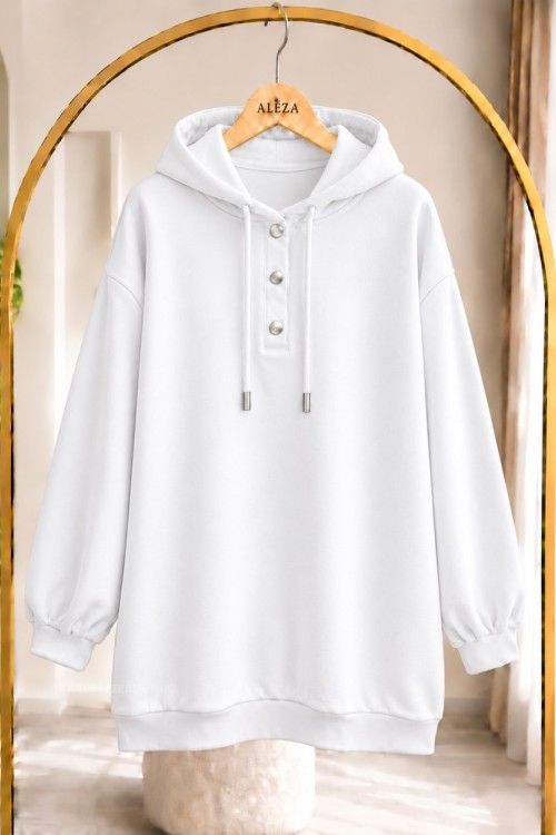 Çıtçıtlı Sweatshirt Beyaz