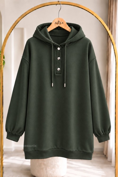 Çıtçıtlı Sweatshirt Yeşil