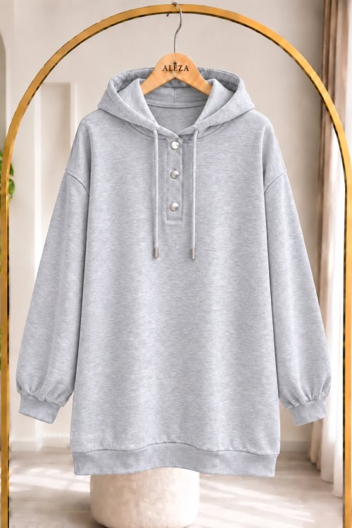 Çıtçıtlı Sweatshirt Gri