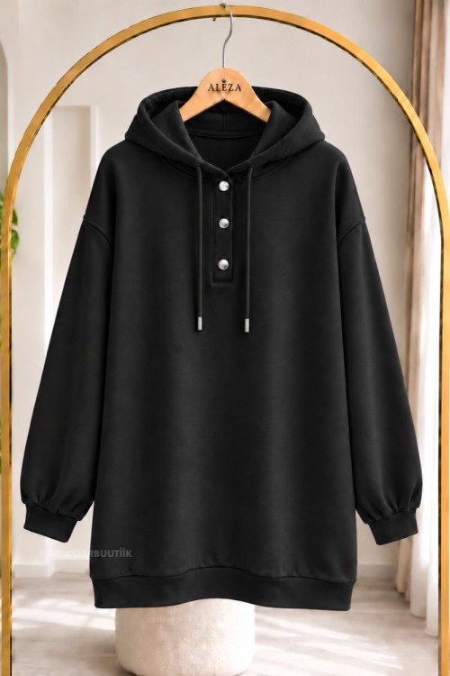 Çıtçıtlı Sweatshirt Siyah