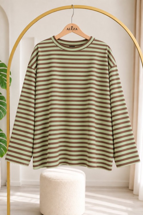 Basic Çizgili Tunik  Yeşil