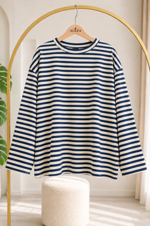 Basic Çizgili Tunik  Lacivert