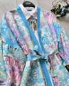 Desenli Keten Kimono Takım Bebe Mavisi