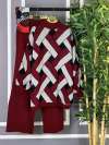 Geometrik Desen Triko Takım  Bordo