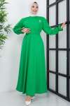 Kemerli Prenses Elbise Yeşil