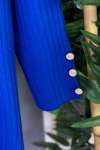 Kolu Düğme Detaylı Fitilli Triko Takım Saks Mavisi