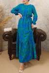Palmiye Desen Elbise  Mavi